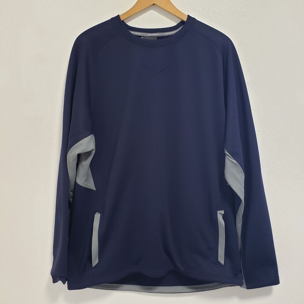 New Balance Mens L Blue Long Sleeve Shirt Lightweight Stretch Front Pouch Gym